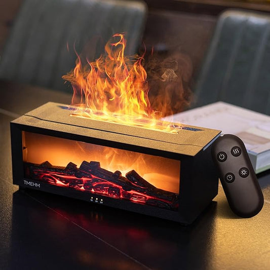 Fireplace Flame Air Diffuser Humidifier,7 Colors Aromatherapy Essential Oil Diffuser,Ultrasonic Aroma Humidifier with Timer for Home,Bedroom,Office,Yoga (BlackB, L)